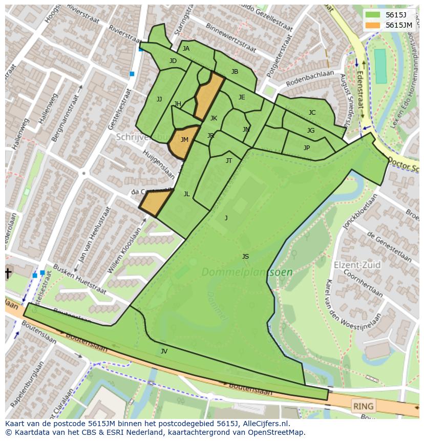 Afbeelding van het postcodegebied 5615 JM op de kaart.