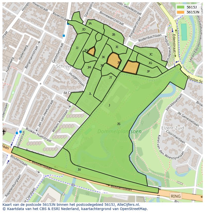Afbeelding van het postcodegebied 5615 JN op de kaart.