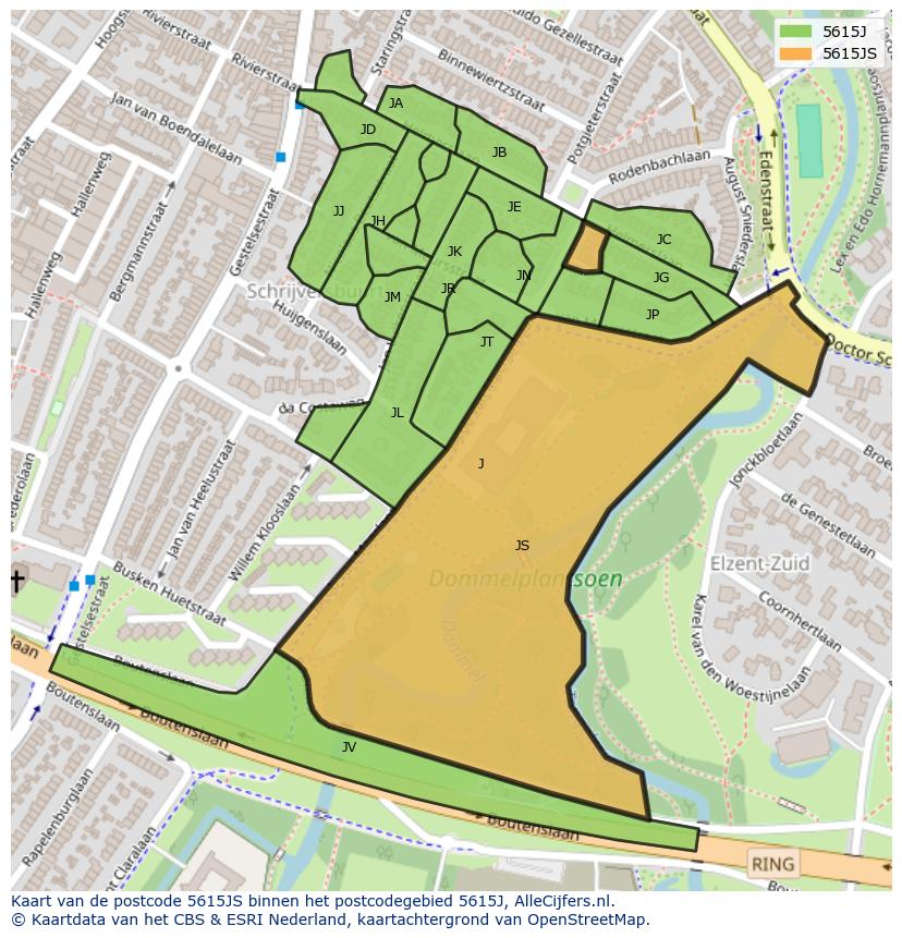 Afbeelding van het postcodegebied 5615 JS op de kaart.