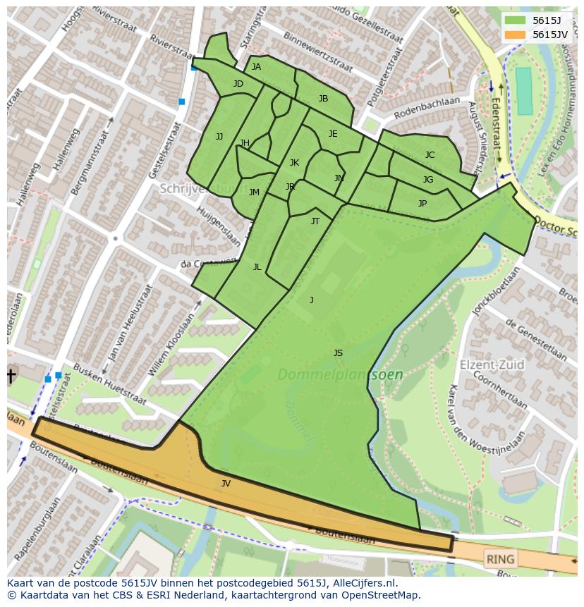 Afbeelding van het postcodegebied 5615 JV op de kaart.