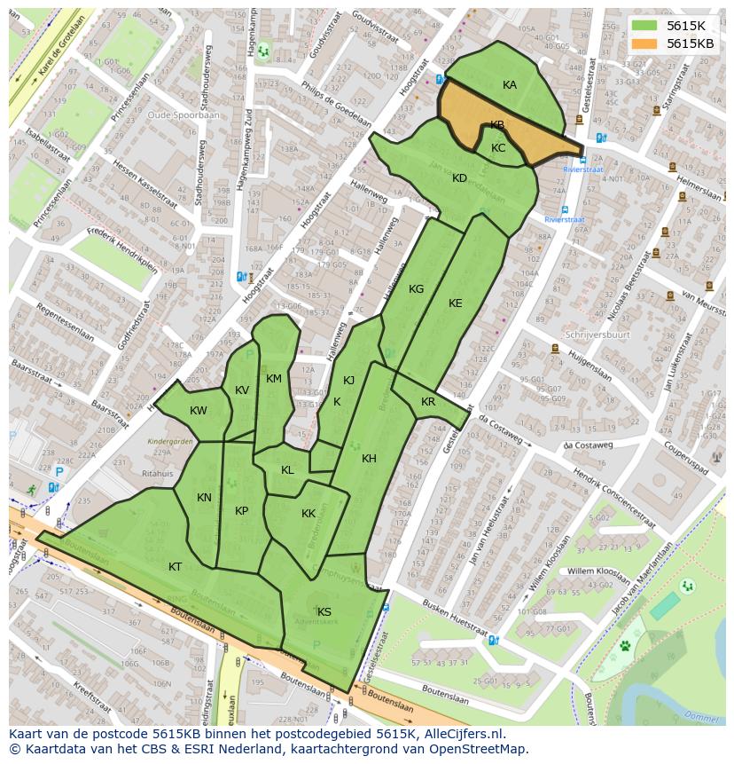 Afbeelding van het postcodegebied 5615 KB op de kaart.