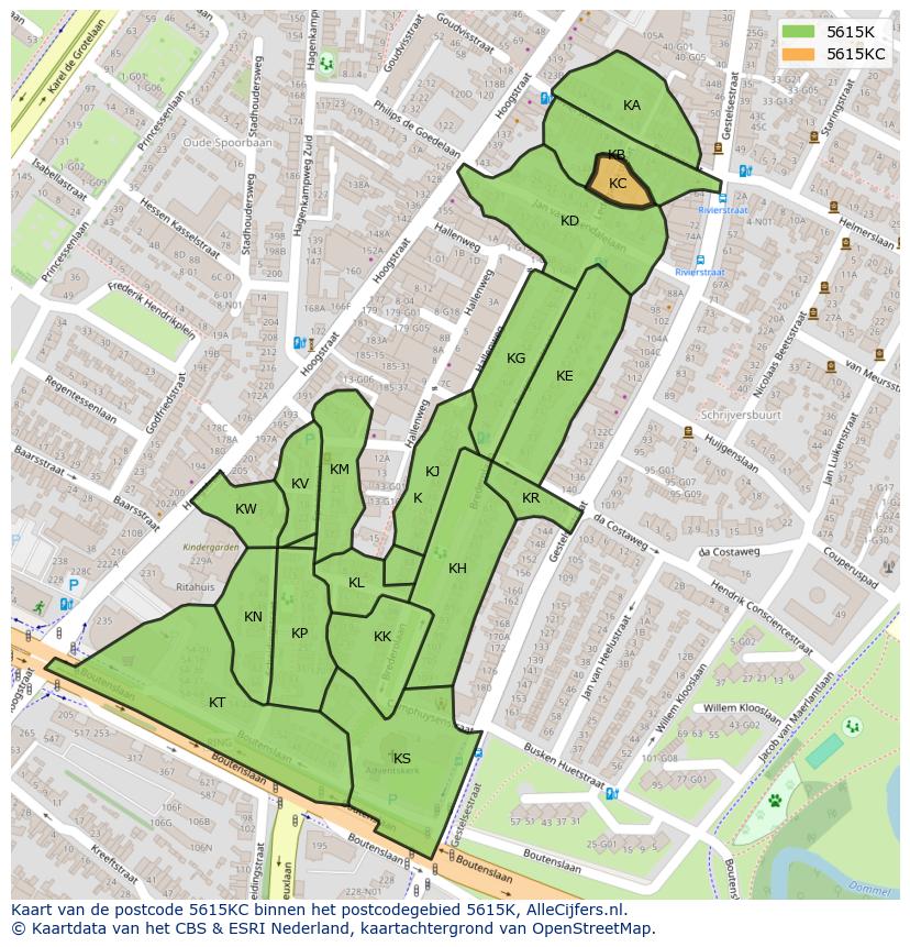 Afbeelding van het postcodegebied 5615 KC op de kaart.