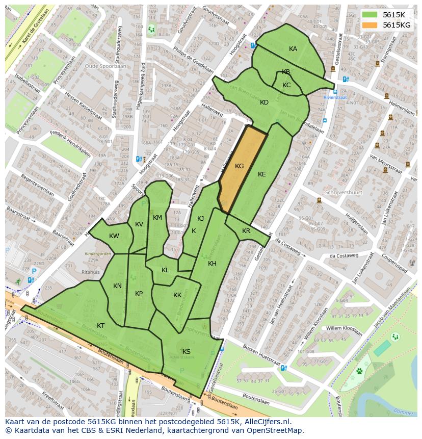 Afbeelding van het postcodegebied 5615 KG op de kaart.