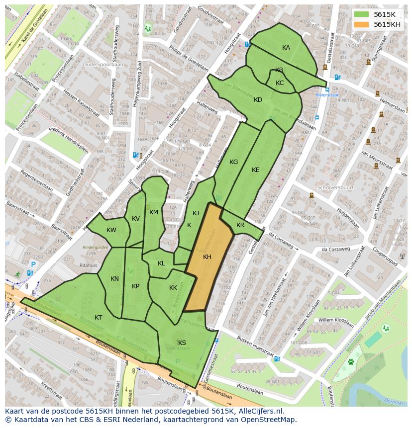 Afbeelding van het postcodegebied 5615 KH op de kaart.