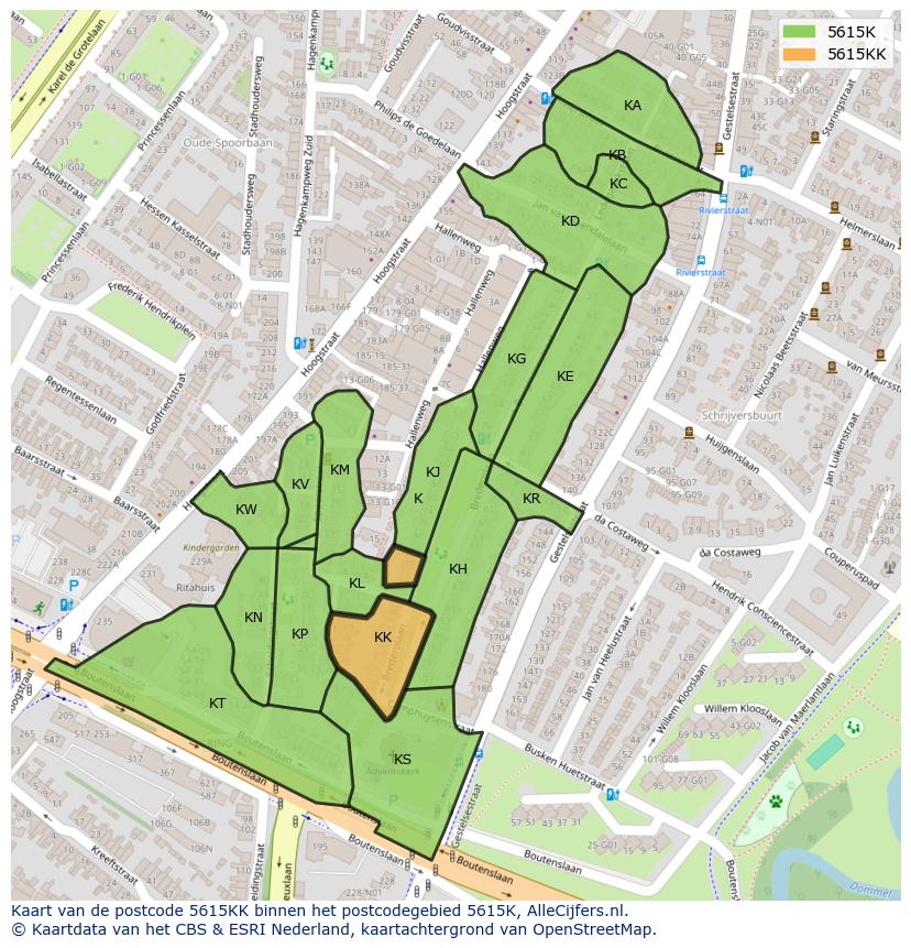 Afbeelding van het postcodegebied 5615 KK op de kaart.