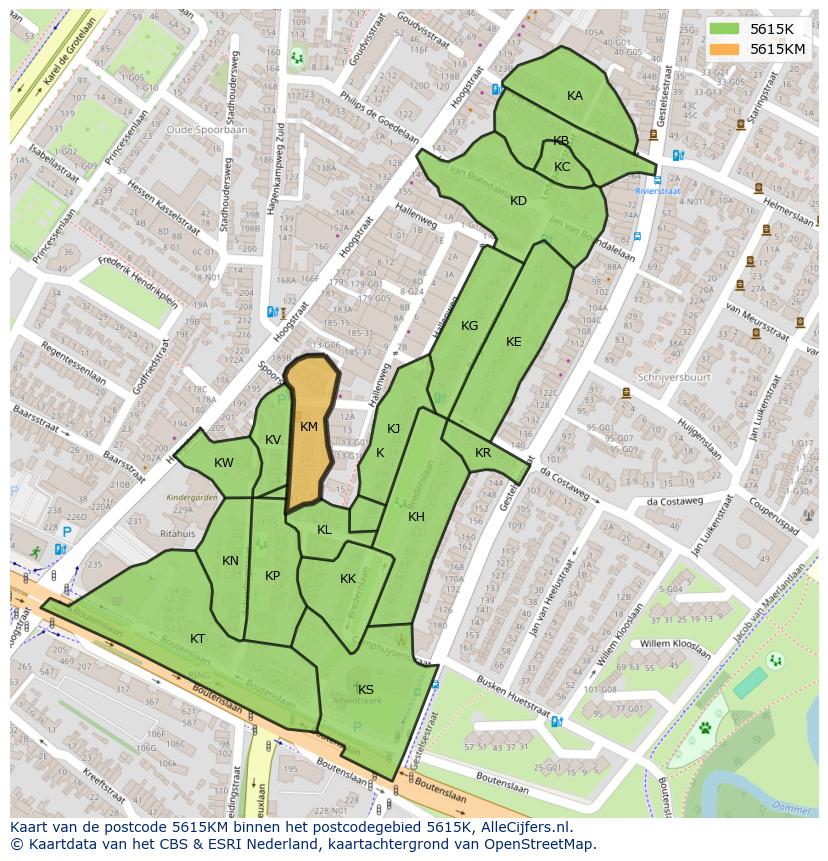 Afbeelding van het postcodegebied 5615 KM op de kaart.