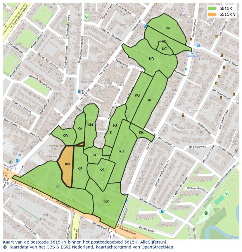 Afbeelding van het postcodegebied 5615 KN op de kaart.