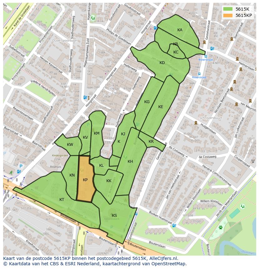 Afbeelding van het postcodegebied 5615 KP op de kaart.