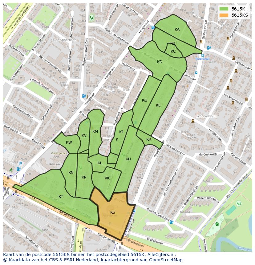 Afbeelding van het postcodegebied 5615 KS op de kaart.