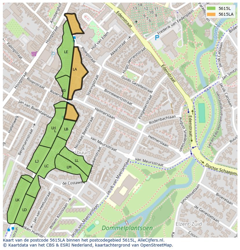 Afbeelding van het postcodegebied 5615 LA op de kaart.