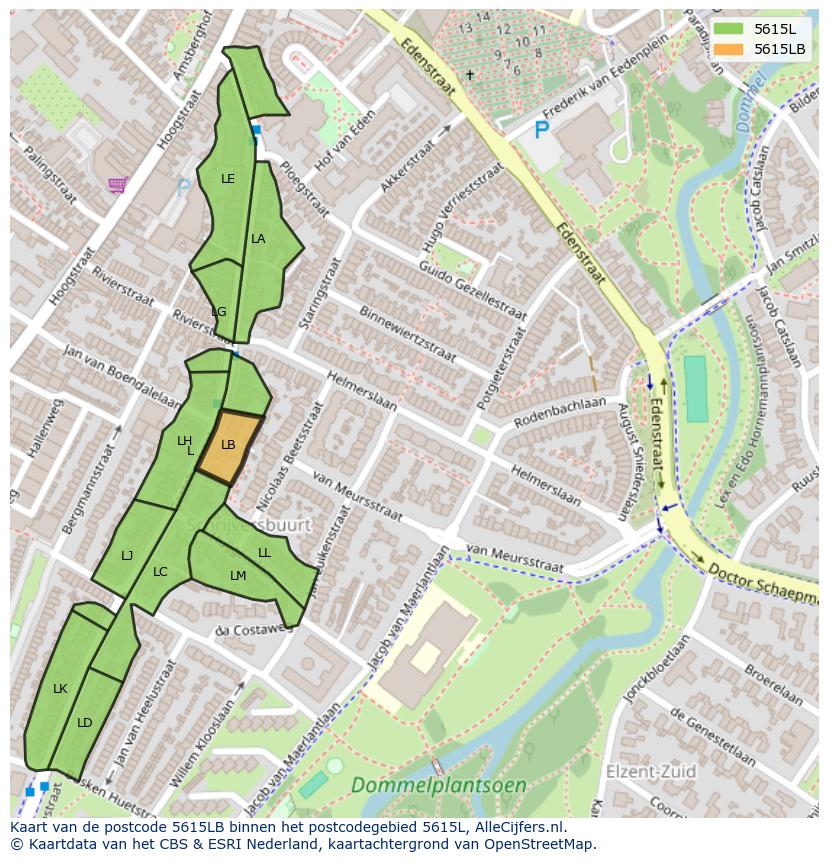 Afbeelding van het postcodegebied 5615 LB op de kaart.