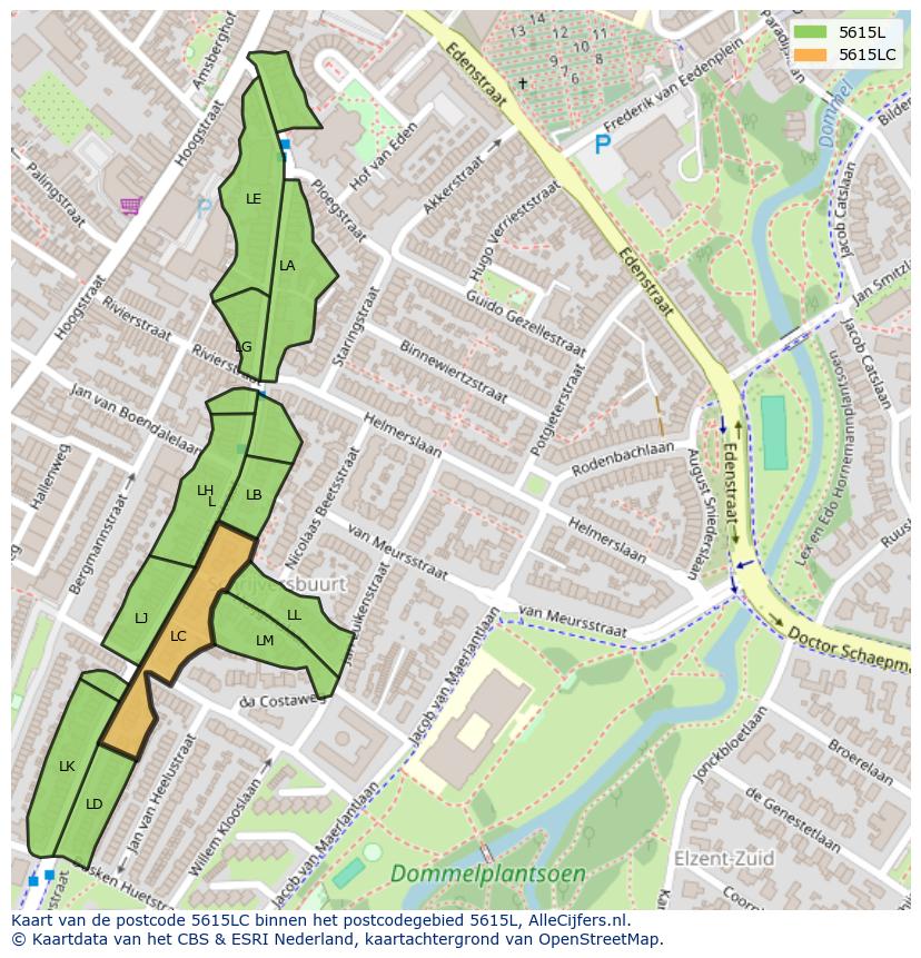 Afbeelding van het postcodegebied 5615 LC op de kaart.