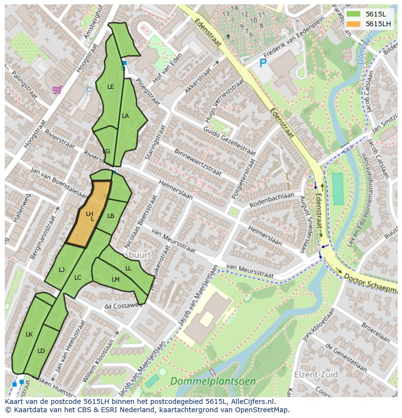 Afbeelding van het postcodegebied 5615 LH op de kaart.