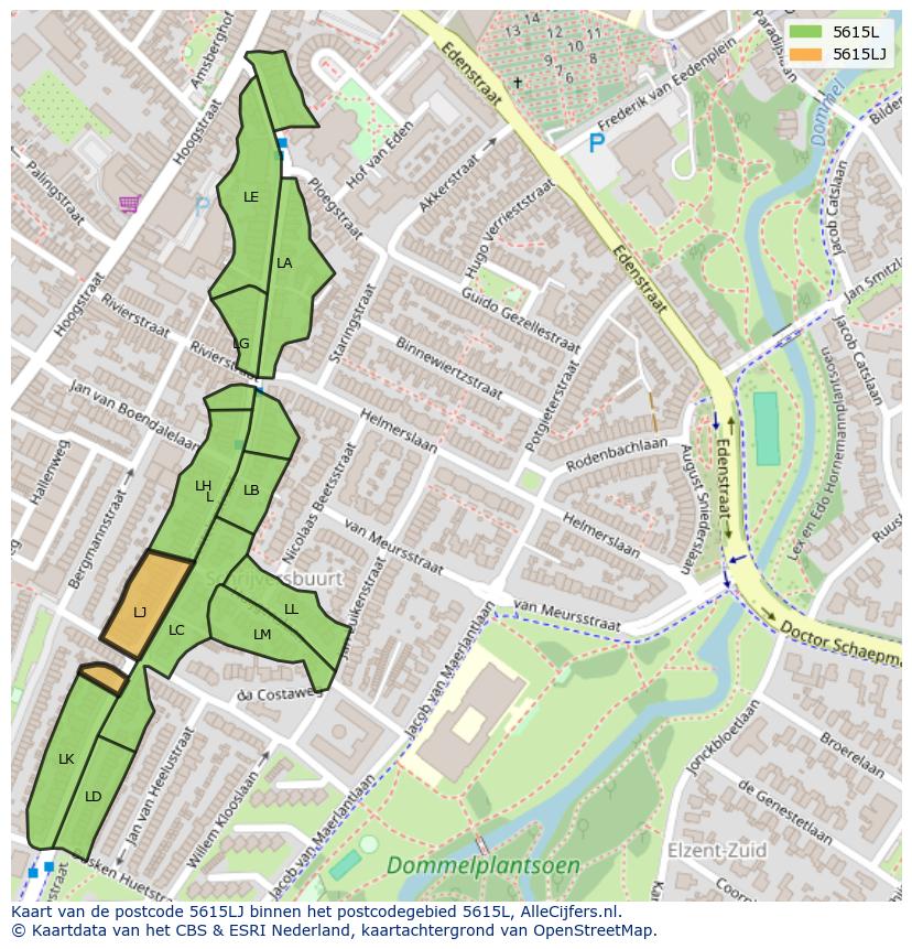 Afbeelding van het postcodegebied 5615 LJ op de kaart.