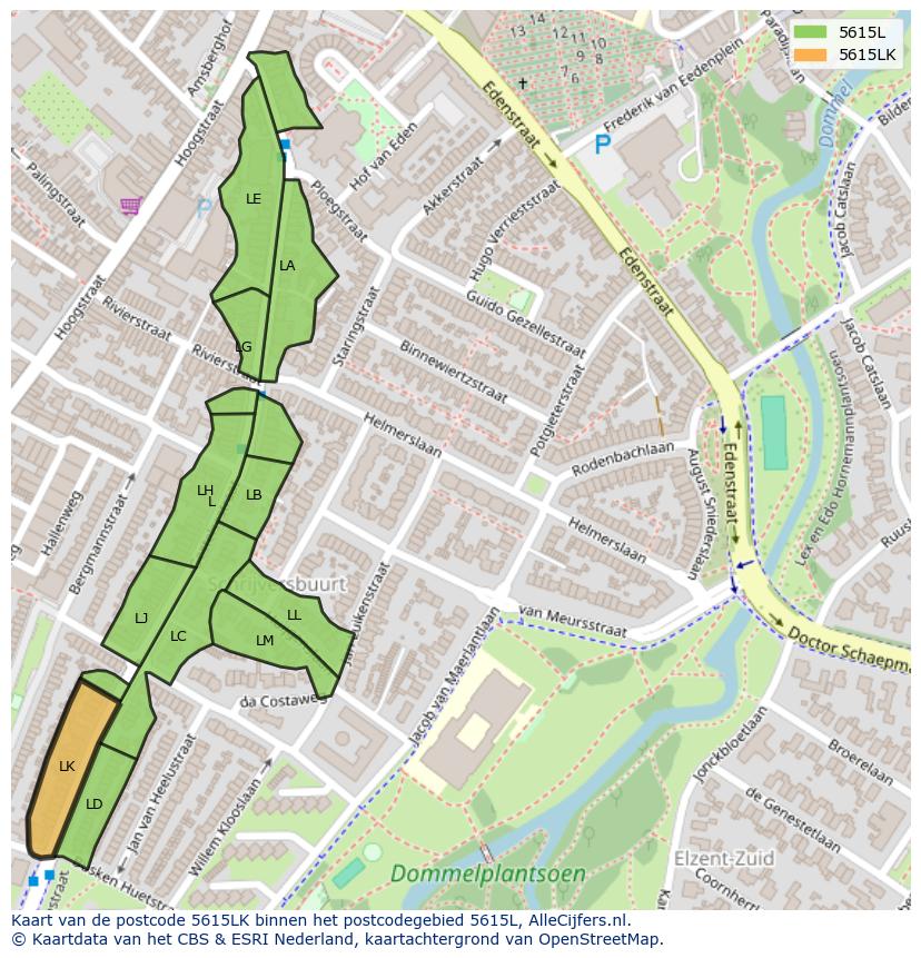 Afbeelding van het postcodegebied 5615 LK op de kaart.