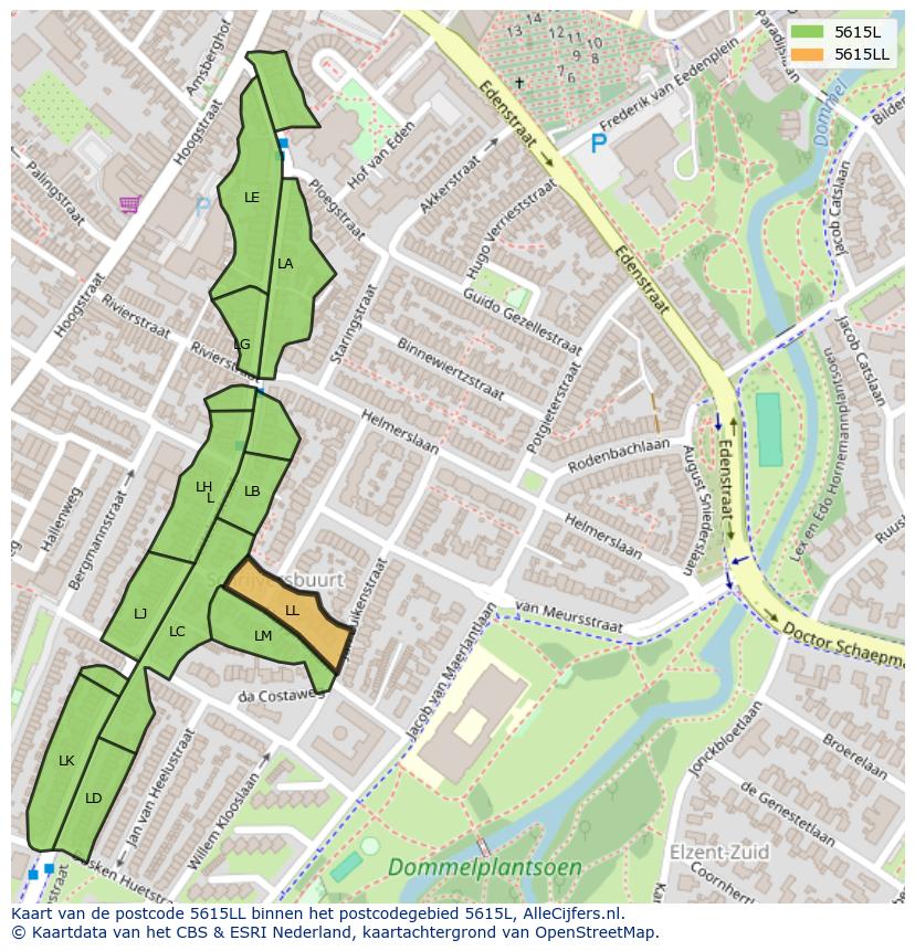 Afbeelding van het postcodegebied 5615 LL op de kaart.