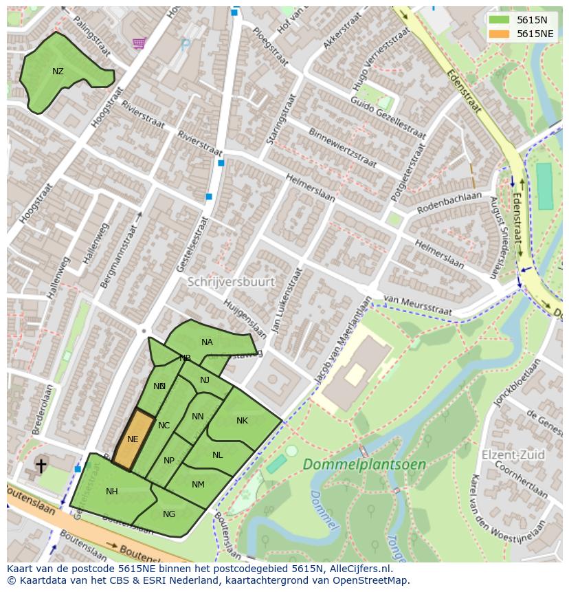 Afbeelding van het postcodegebied 5615 NE op de kaart.