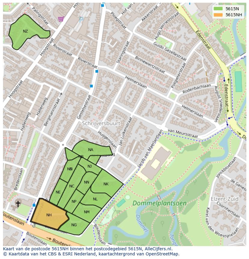 Afbeelding van het postcodegebied 5615 NH op de kaart.