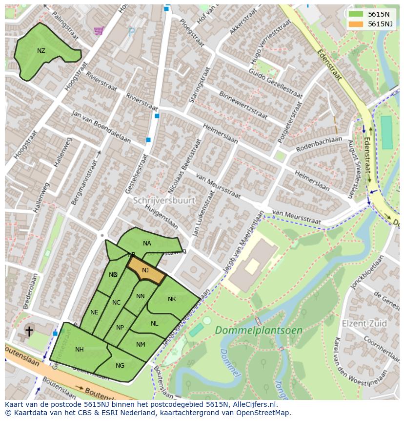 Afbeelding van het postcodegebied 5615 NJ op de kaart.
