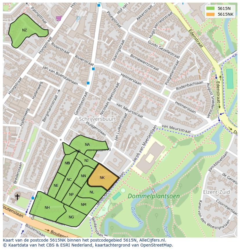 Afbeelding van het postcodegebied 5615 NK op de kaart.