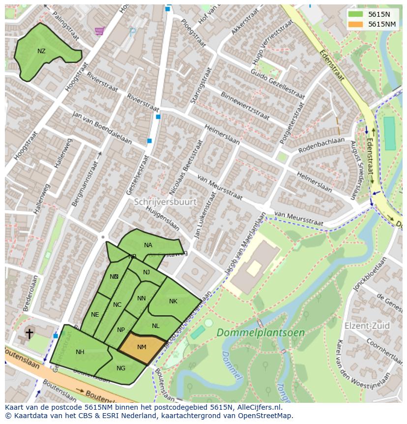 Afbeelding van het postcodegebied 5615 NM op de kaart.