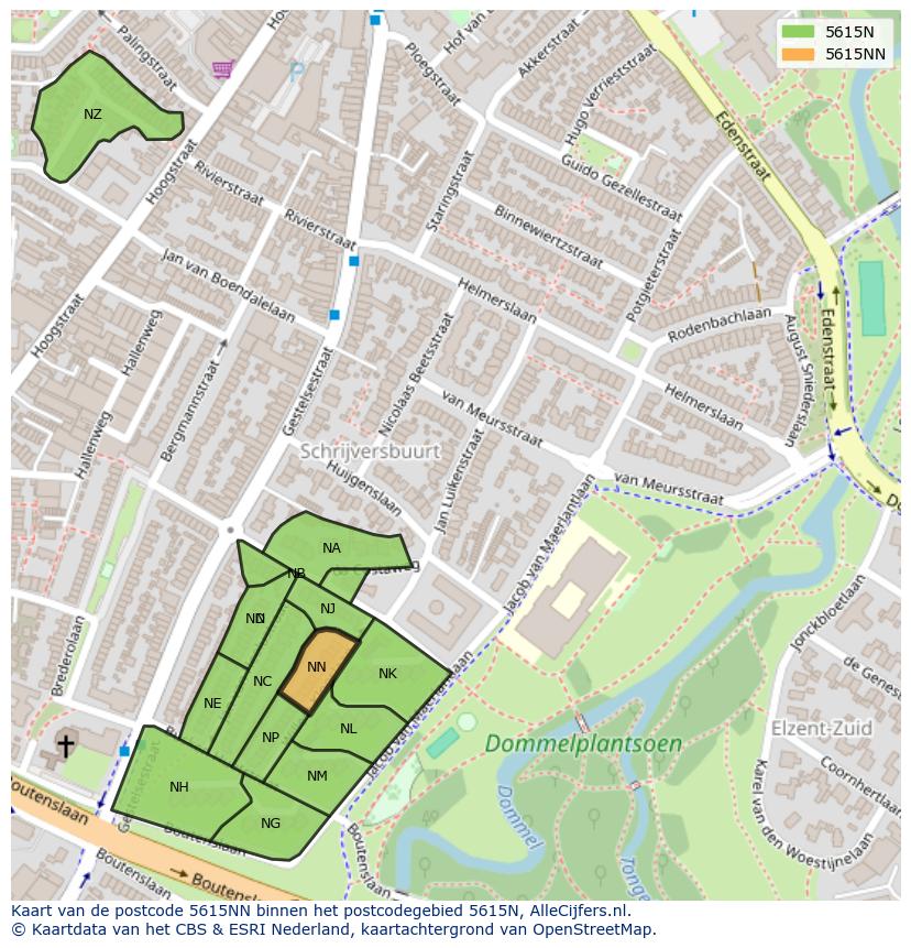 Afbeelding van het postcodegebied 5615 NN op de kaart.