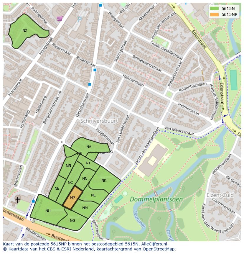Afbeelding van het postcodegebied 5615 NP op de kaart.