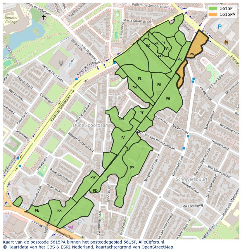 Afbeelding van het postcodegebied 5615 PA op de kaart.