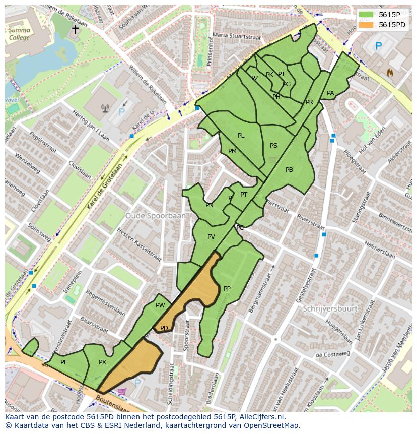 Afbeelding van het postcodegebied 5615 PD op de kaart.