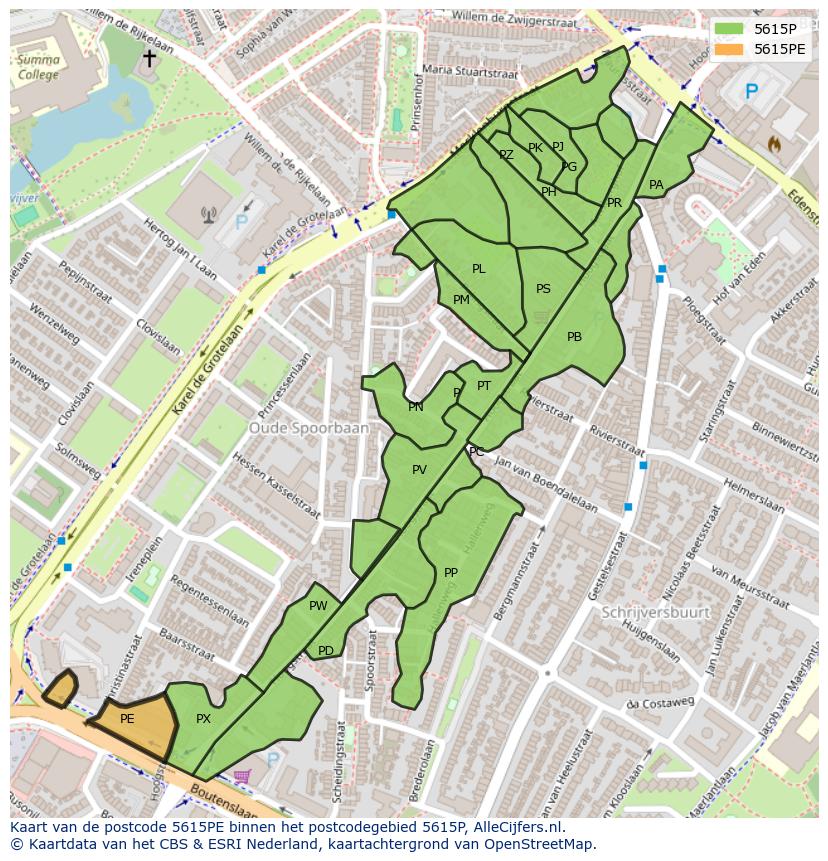 Afbeelding van het postcodegebied 5615 PE op de kaart.