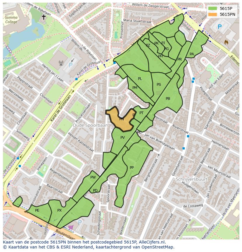 Afbeelding van het postcodegebied 5615 PN op de kaart.