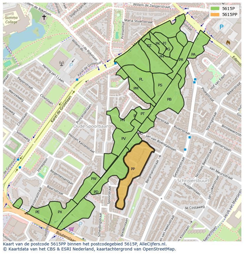 Afbeelding van het postcodegebied 5615 PP op de kaart.
