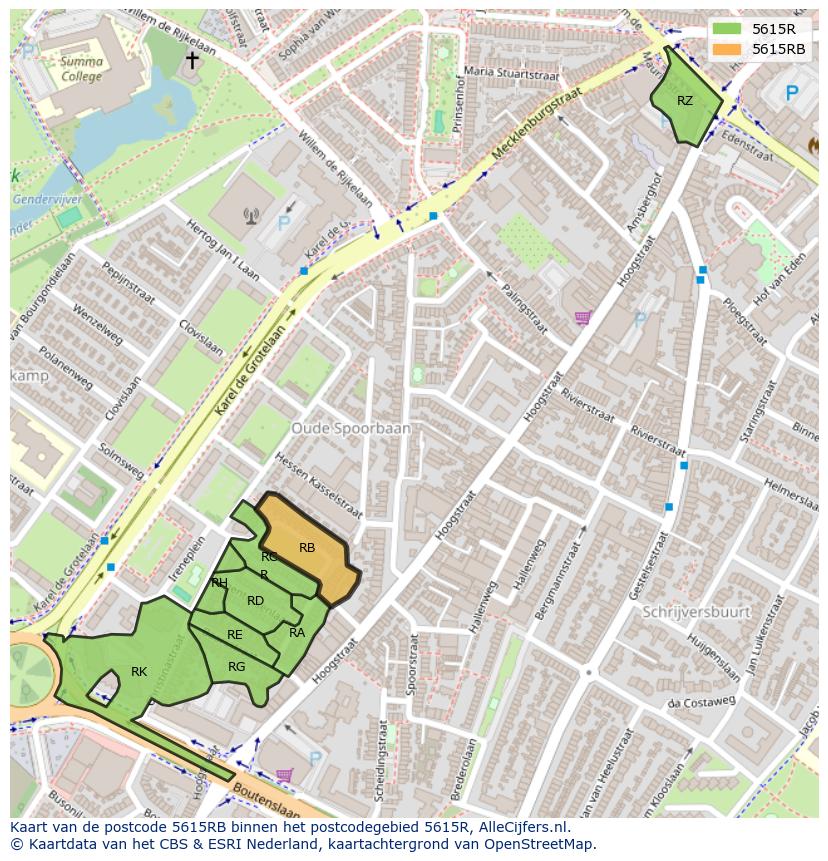Afbeelding van het postcodegebied 5615 RB op de kaart.