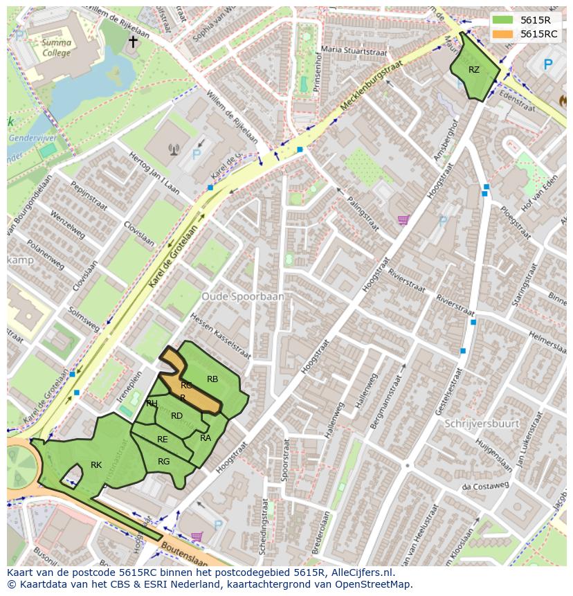 Afbeelding van het postcodegebied 5615 RC op de kaart.
