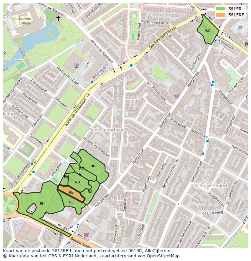 Afbeelding van het postcodegebied 5615 RE op de kaart.