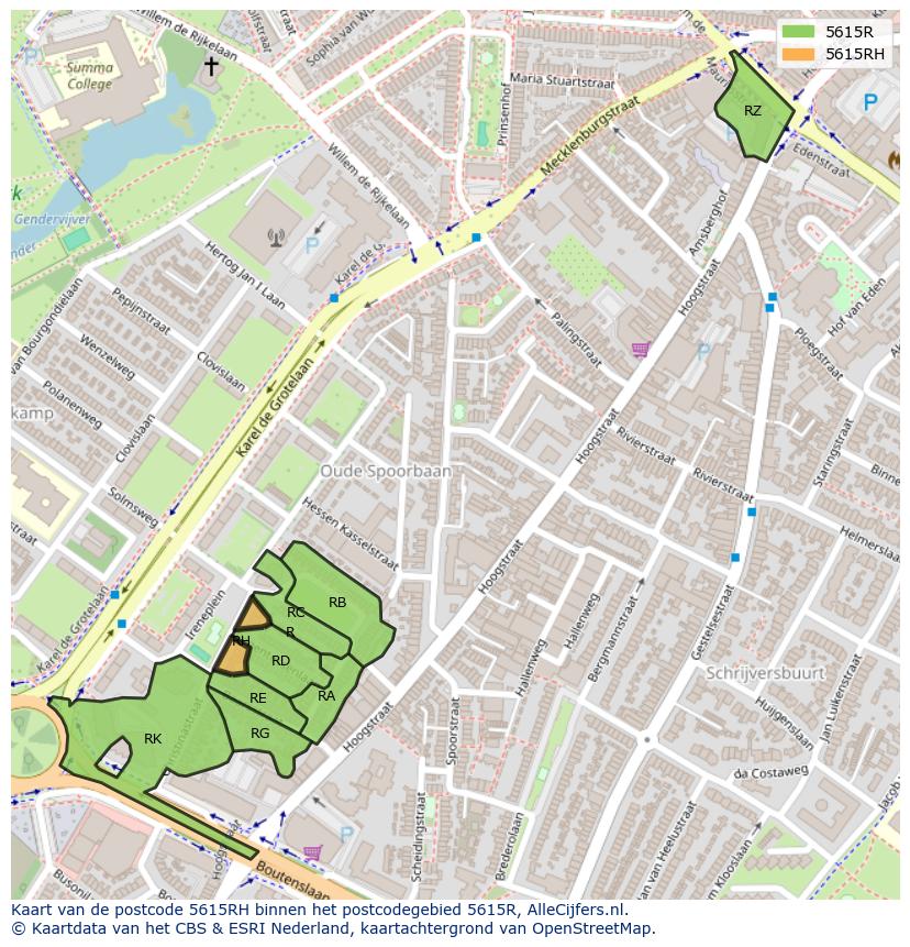 Afbeelding van het postcodegebied 5615 RH op de kaart.