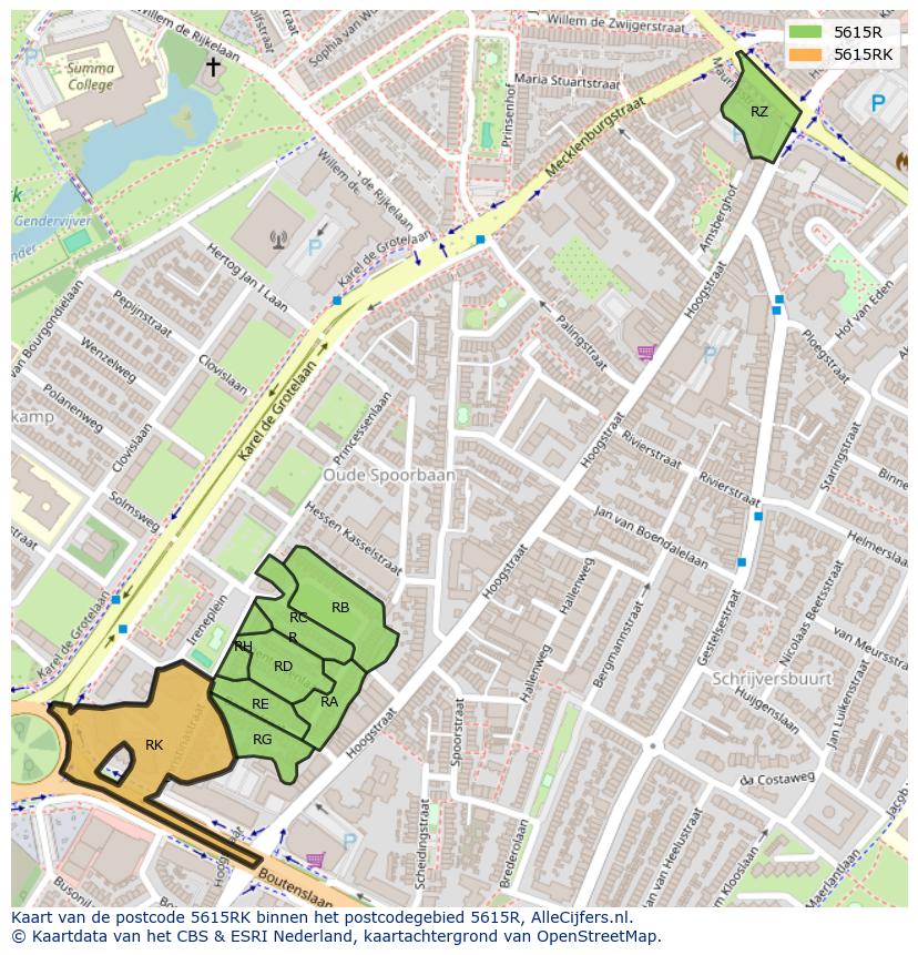 Afbeelding van het postcodegebied 5615 RK op de kaart.
