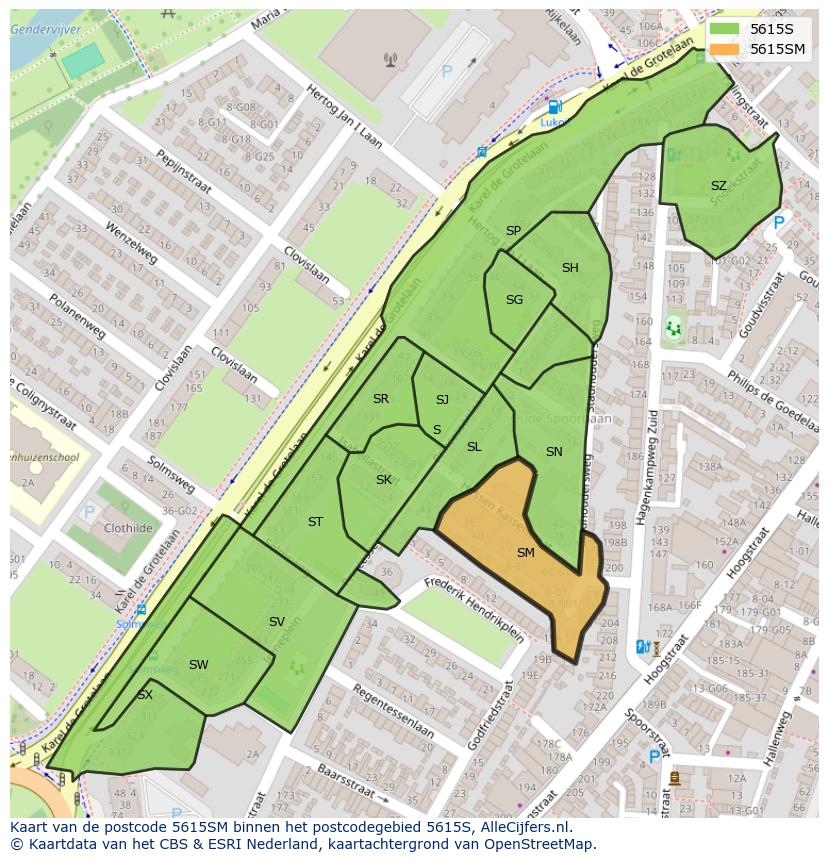 Afbeelding van het postcodegebied 5615 SM op de kaart.