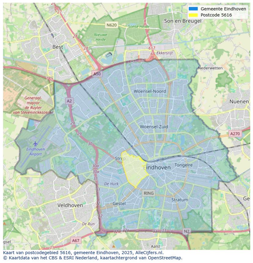 Afbeelding van het postcodegebied 5616 op de kaart.