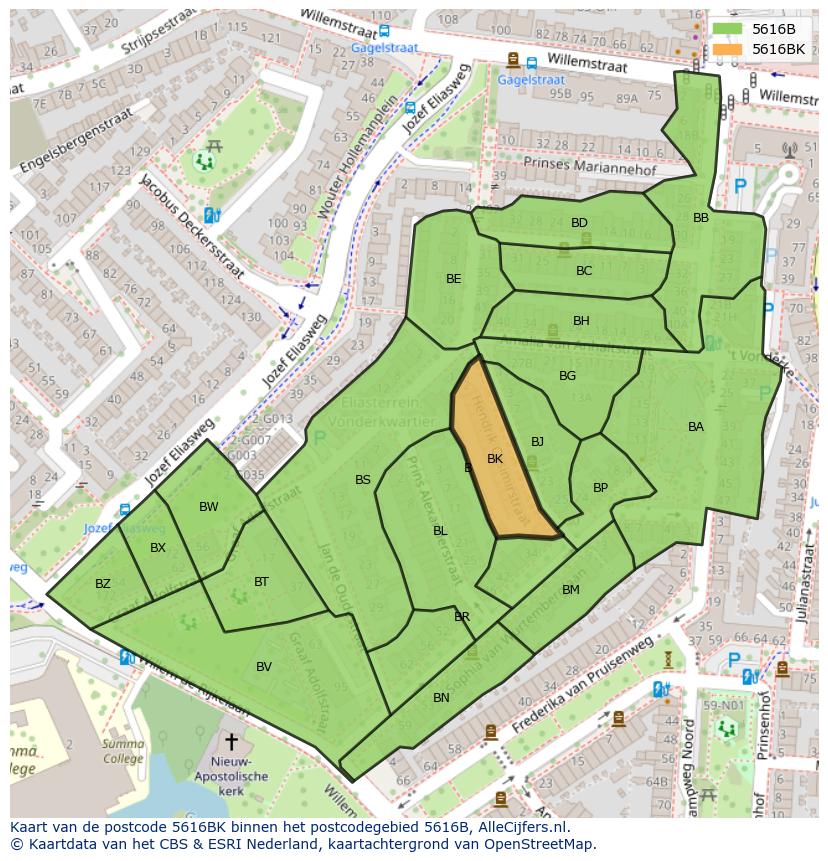 Afbeelding van het postcodegebied 5616 BK op de kaart.