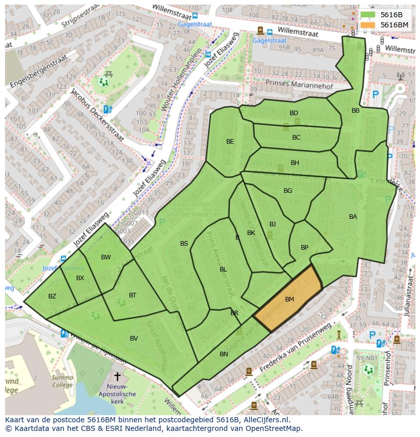 Afbeelding van het postcodegebied 5616 BM op de kaart.