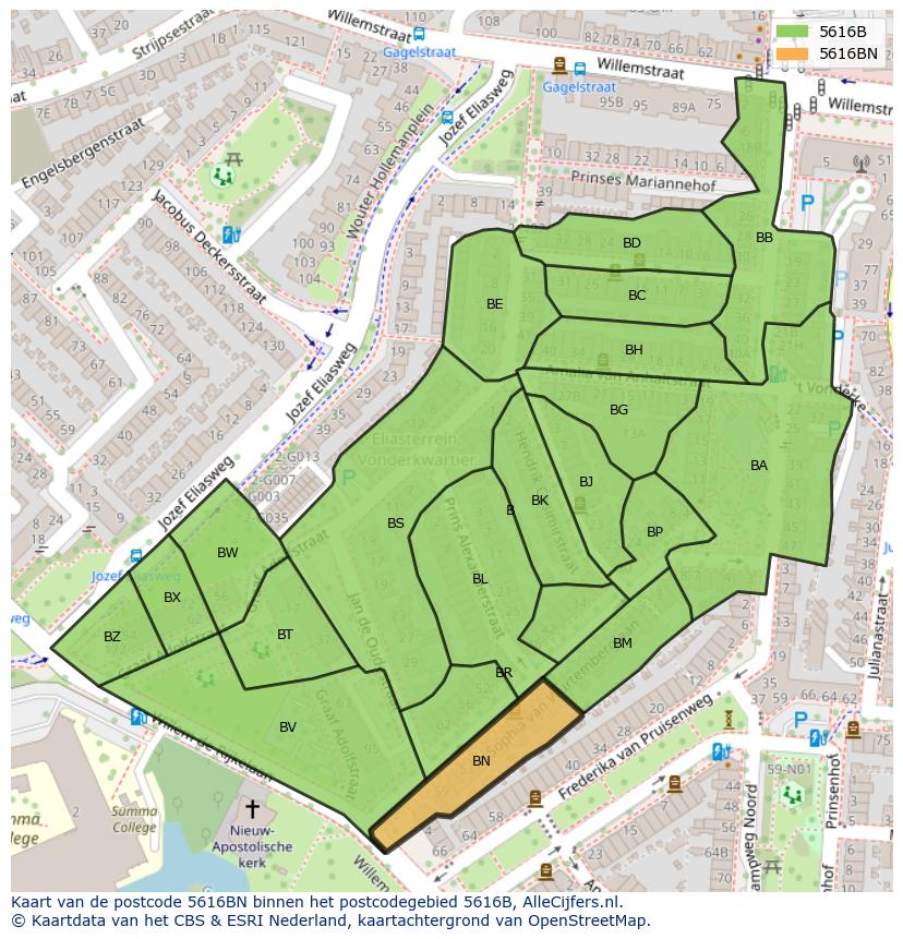 Afbeelding van het postcodegebied 5616 BN op de kaart.