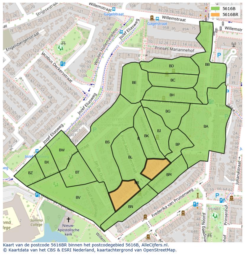 Afbeelding van het postcodegebied 5616 BR op de kaart.