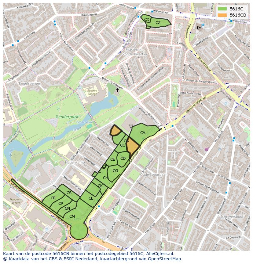Afbeelding van het postcodegebied 5616 CB op de kaart.