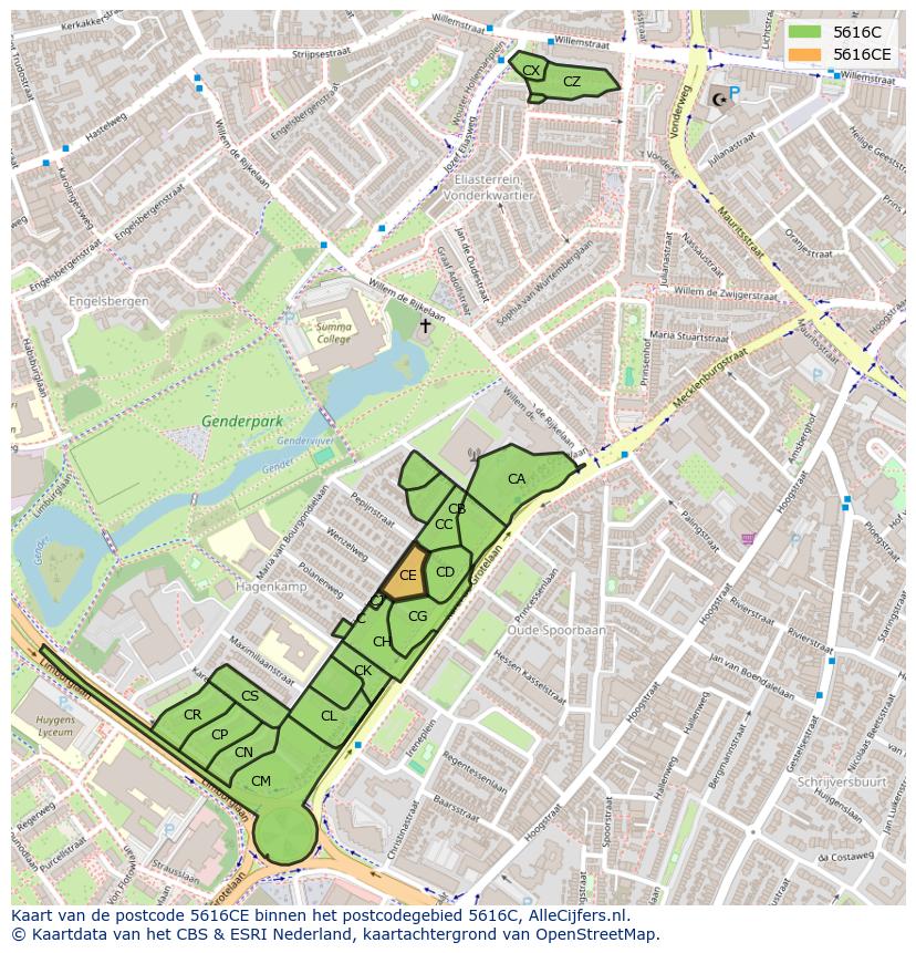 Afbeelding van het postcodegebied 5616 CE op de kaart.