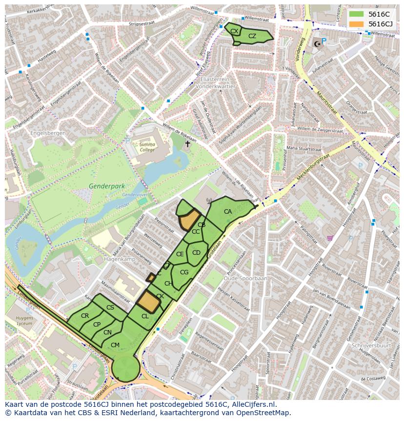 Afbeelding van het postcodegebied 5616 CJ op de kaart.