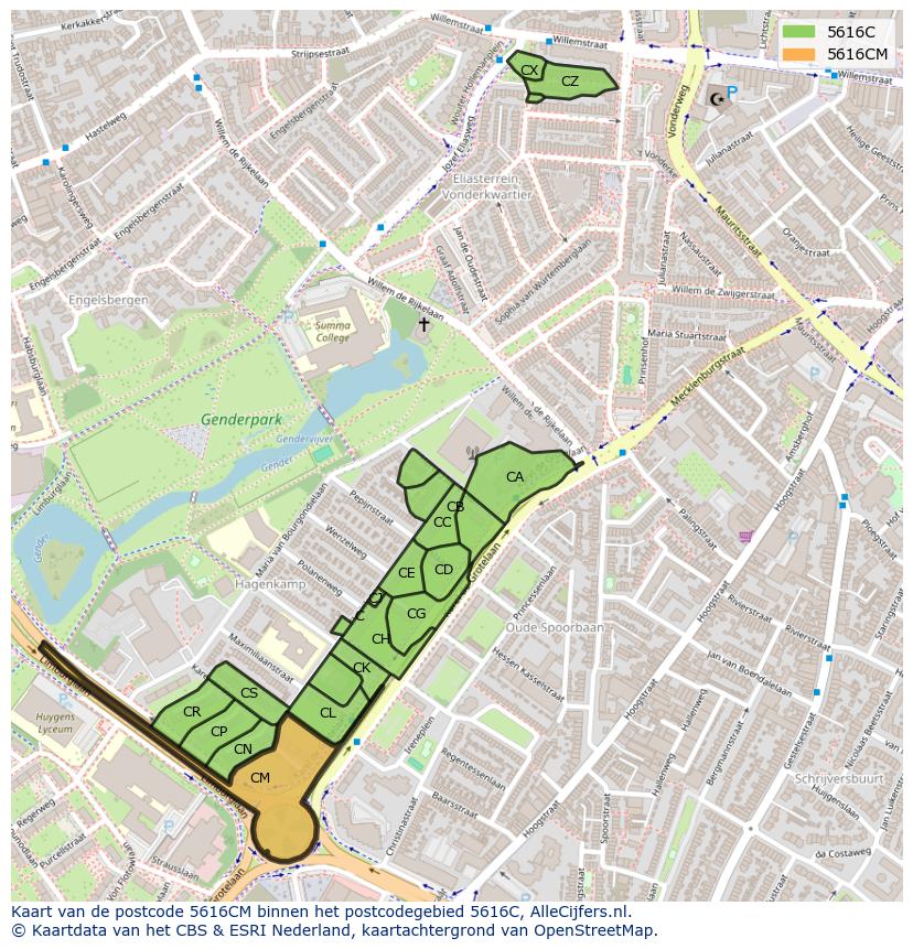 Afbeelding van het postcodegebied 5616 CM op de kaart.