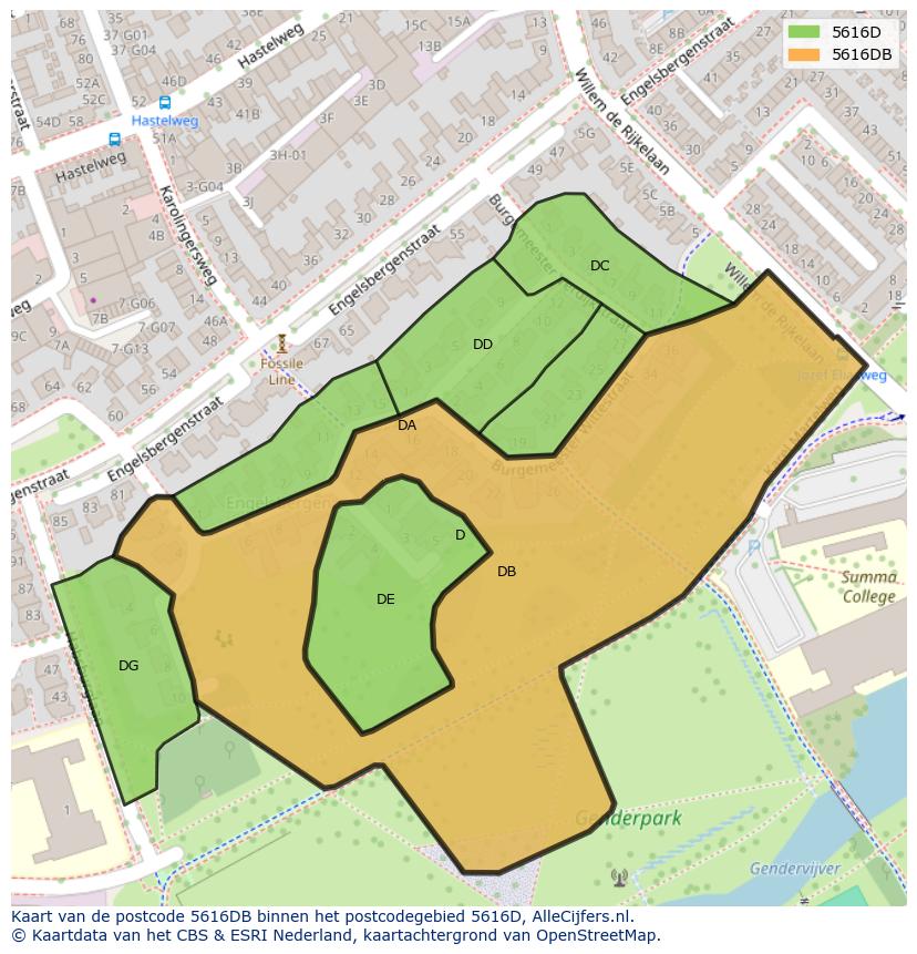 Afbeelding van het postcodegebied 5616 DB op de kaart.
