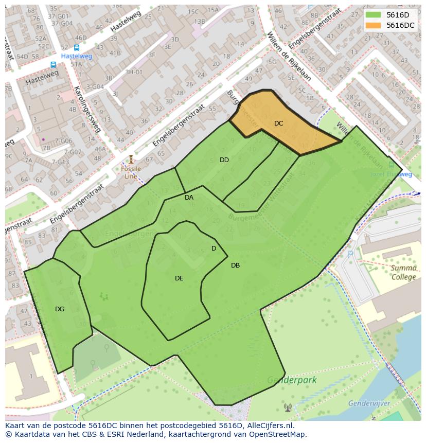 Afbeelding van het postcodegebied 5616 DC op de kaart.