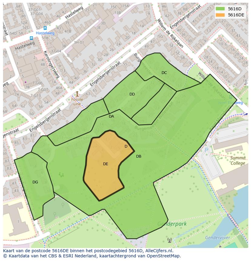 Afbeelding van het postcodegebied 5616 DE op de kaart.